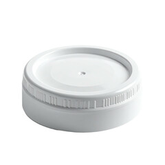 A plain white plastic lid with a slightly raised, textured edge and a small central hole