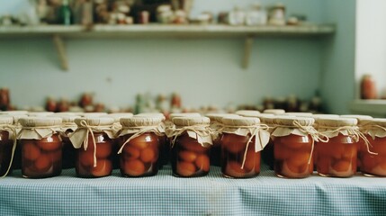 Vintage Preserved Jars on a Wooden Shelf