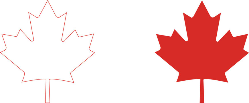 Canadian Maple Leaf Icons – Red Outline & Solid Symbol Pair