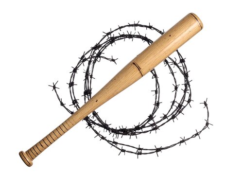 Baseball bat and barbed wire