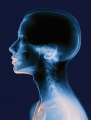 Obraz premium 3d rendering of a human head and neck. the head is facing towards the left side of the image, with the neck and upper body visible.