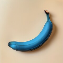 A creatively edited image of a banana with a striking blue color against a neutral beige background. The vibrant hue contrasts with the natural shape, offering a unique and artistic perspective.