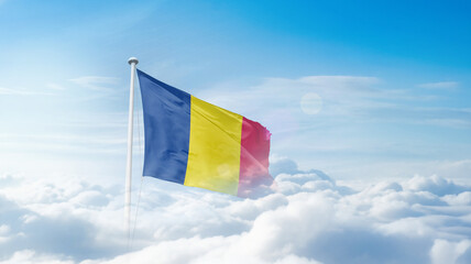 Chad national flag waving in the sky. Chad national flag for independence day.