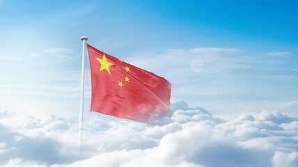 China national flag waving in the sky. China national flag for independence day.