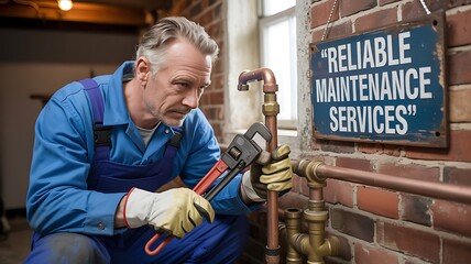 Skilled plumber expertly repairs copper pipes with a wrench in a workshop setting