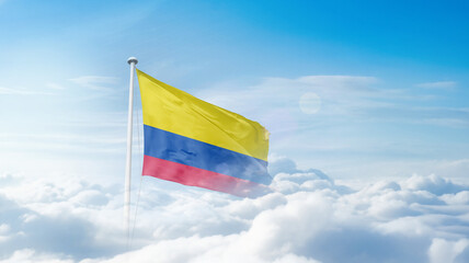 Colombia national flag waving in the sky. Colombia national flag for independence day.