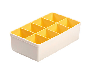 Rectangular storage box with off-white exterior and eight internal mustard-yellow dividers