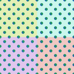 Seamless pattern of blue peas with green flowers in the middle on a light background