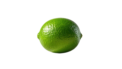 A single, bright green lime, slightly textured skin, sits centered against a pure black background.  Its round shape is fully visible