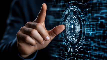 Digital security interface with hand gesture, emphasizing technology and protection