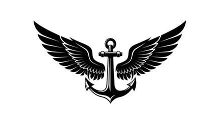 Elegant monochrome illustration featuring a winged anchor symbol of maritime lore © jono