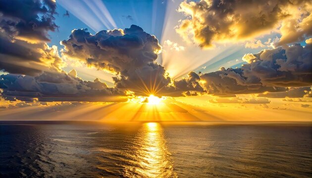 Sunrise over ocean, dramatic clouds
