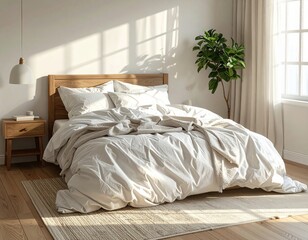 Cozy bedroom with soft natural light and greenery