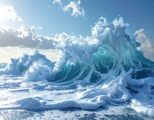 Dynamic Ocean Waves Under a Bright Sky