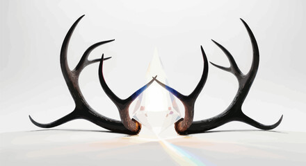 Geometric antlers juxtapositioning organic forms with crystalline reflections creates a modern art