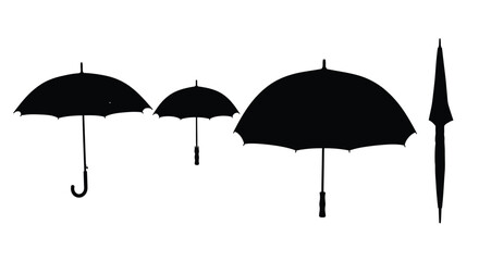 Collection of silhouette umbrellas open and closed minimalist design graphic element vector