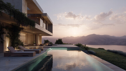 Modern Luxury Villa with Infinity Pool and Sunset Mountain View