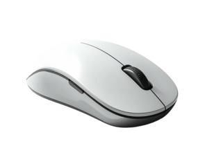 Sleek, white wireless computer mouse with subtle curves, a scroll wheel, and two buttons