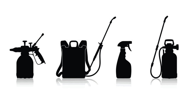 Set of garden sprayers and chemical applicators silhouettes for pest control and plant care vector