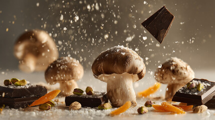 Gourmet Food Photography with Mushrooms and Chocolate