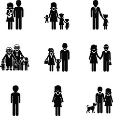 Diverse family structures illustrated through black silhouette icons on a white background