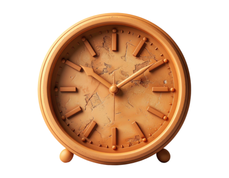 Round, light orange clock with textured face