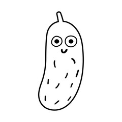 Joyful Pickle Character. Outline Vector Illustration, Simple and Fun Design.