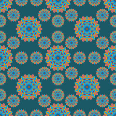 Colorful mandala drawings, fabric patterns, wallpapers