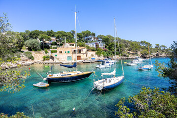 Bay of Cala Figuera on Mallorca island with boats holiday by the sea in Spain