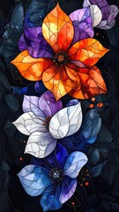 Stained glass floral art on dark backdrop