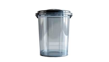 Transparent cylindrical container with a dark gray lid, showing subtle vertical lines and a slightly thicker base