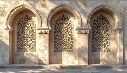 Beige stone facade with arched windows