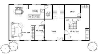 Modern House Home Architectural Plan With Furniture