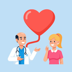 Cardiologist Explaining Heart Health to a Patient in Cartoon Illustration