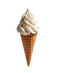 Creamy vanilla soft serve ice cream in a crisp waffle cone