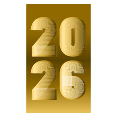 Modern cover background with vertical 2026 number on golden foil  background. Graphic design vector illustration for Happy New Year Christmas Banner Greeting Card Invitation Poster Flyer Party Symbol