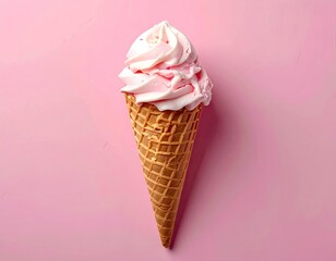 Pink ice cream cone on pink background