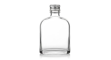 Empty clear glass flask bottle isolated on white background