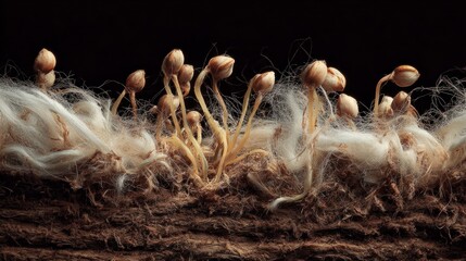 Tiny plant sprouts emerging from fibrous material
