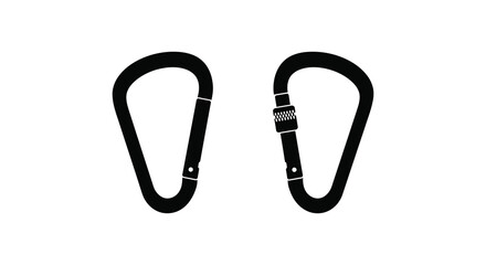 Two black carabiners displayed against a stark white background simple design © Tm Studio