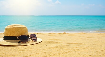 Beach Hat and Sunglasses: Serene Coastal Summer Scene