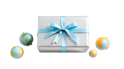Gift with Floating Globes, isolated on transparent background