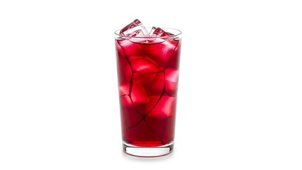 Iced Bloody Hibiscus Tea with Cracked Ice on a White Background