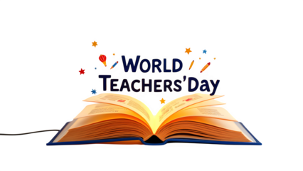 World Teachers’ Day with Open Book, isolated on transparent background