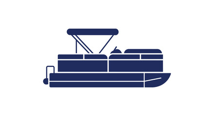 Naklejka premium Simple blue silhouette illustration of a pontoon boat on white background