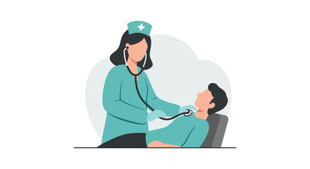A healthcare professional examines a young patient s throat with a stethoscope