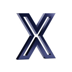 Obraz premium Deep indigo metallic 'X' mark, polished and reflective, with sharp edges and subtle shadows on a transparent background with copy space, studio lighting. Concept of precision and modern branding