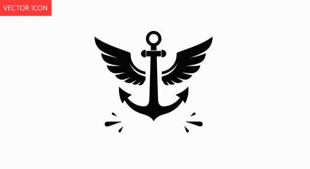 Elegant fusion of maritime symbol with freedom featuring an anchor entwined with stylized wings © Aziz