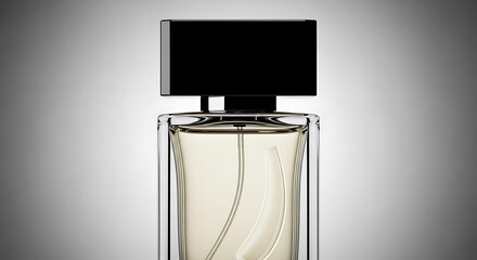 Luxury perfume bottle with a black cap and elegant design