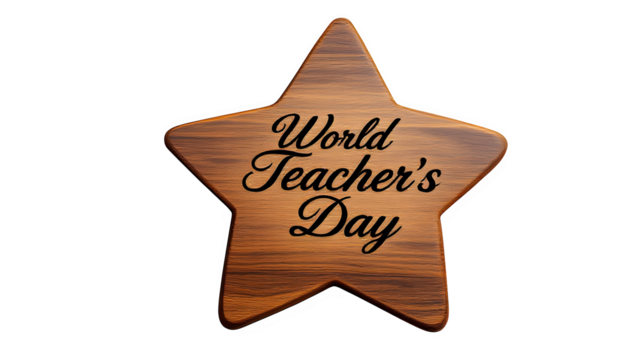 World Teacher’s Day Wooden Star, isolated on transparent background